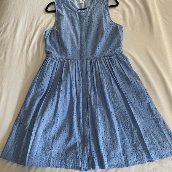 J. Crew Factory Button Up Cotton Eyelet Knee Length Sleeveless Blue Dress Sz 14 - Picture 7 of 16